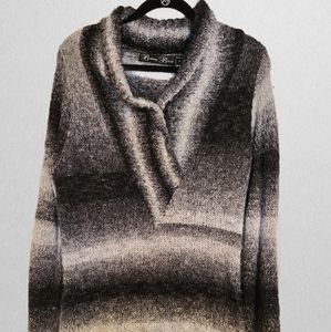 Women's "Brittany Black" Grey, Black and White long sweater.